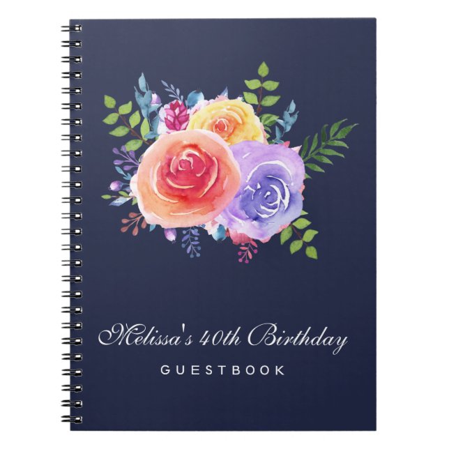 Caderno Espiral Rosas de jardim Flores de Aquarelas Aniversário Gu (Frente)