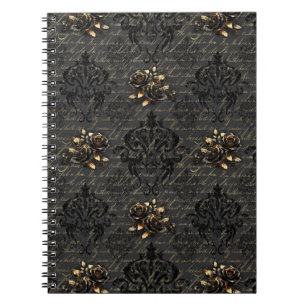 Caderno Espiral Rosas de ouro negro legante gótico