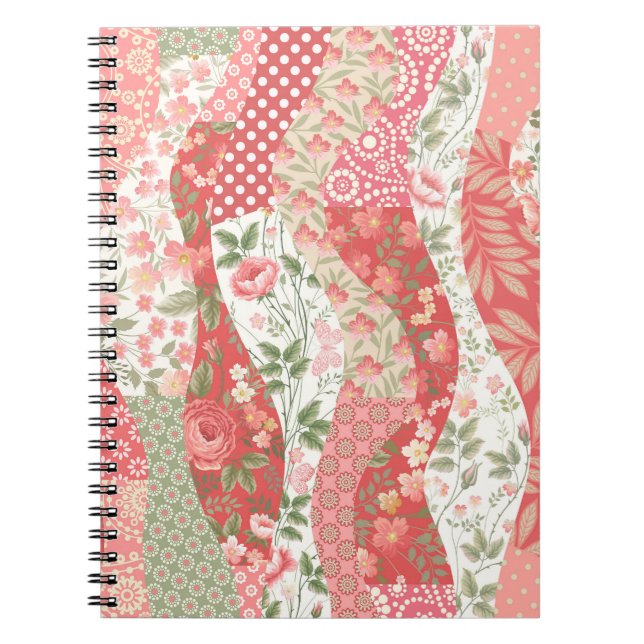 Caderno Espiral Rosas de patch: design de padrão uniforme. (Frente)