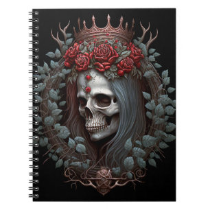 Caderno Espiral Rosas do crânio do gótico Gótico Coroa
