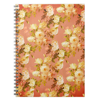 Caderno Espiral Rosas doces no fundo laranja