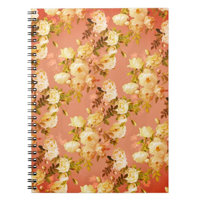 Caderno Espiral Rosas doces no fundo laranja (Frente)