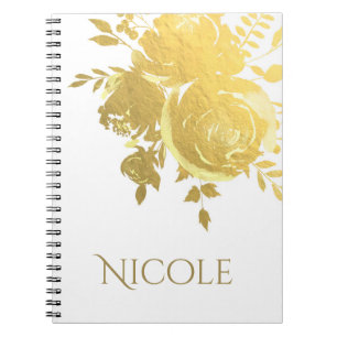 Caderno Espiral Rosas Douradas Falso Folheado Floral Moderno Glamo