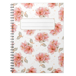 Caderno Espiral Rosas e Folhas Rosa