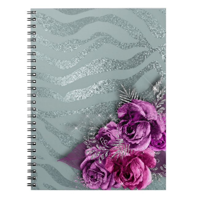 Caderno Espiral Rosas e Glittery Tiger Stripes (Frente)