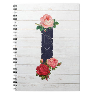 Caderno Espiral Rosas e madeira branca chique do país de