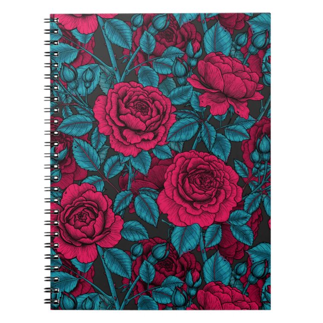 Caderno Espiral Rosas em vermelho e azul (Frente)