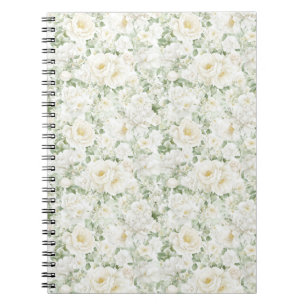 Caderno Espiral Rosas Florais Brancas Creme Românticas 