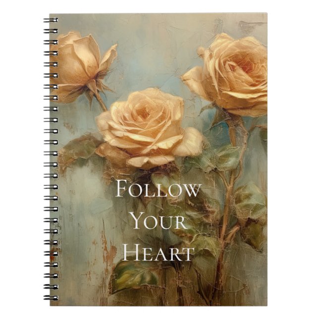 Caderno Espiral Rosas Florais de Pêssego Romântico (Frente)