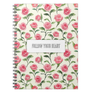 Caderno Espiral Rosas Florais Rosa Creme Bonito