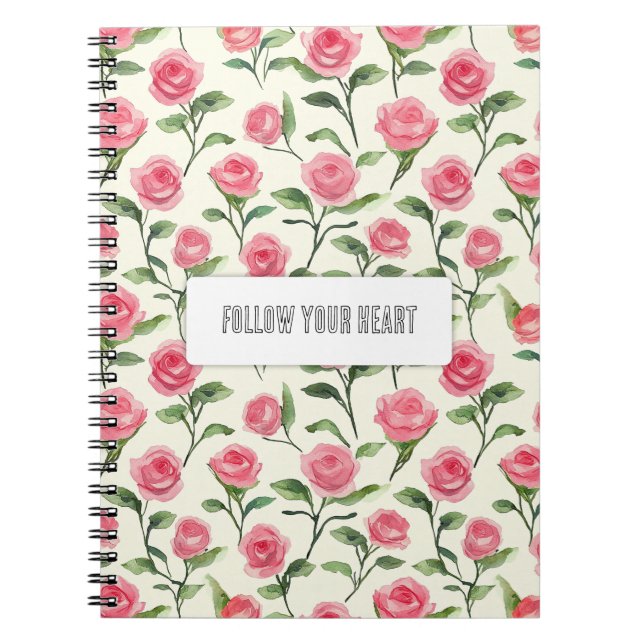 Caderno Espiral Rosas Florais Rosa Creme Bonito (Frente)
