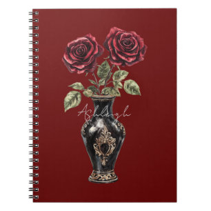 Caderno Espiral Rosas Florais Vermelhas Pretas Vase
