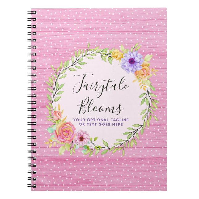 Caderno Espiral Rosas Florais Whimsical & Rapariga De Madeira Rosa (Frente)
