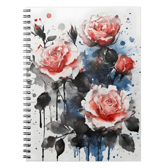 Caderno Espiral Rosas - Flores de aquarela (Frente)
