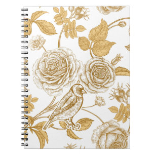 Caderno Espiral rosas, flores, folhas e bagas de cão