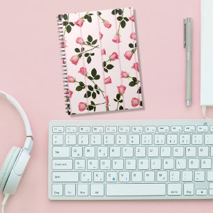 Caderno Espiral Rosas flutuantes com faixas rosa