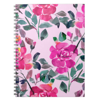 Caderno Espiral Rosas opulentes de cor aquosa desenhados à mão. Co
