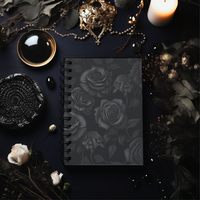 Caderno Espiral Rosas Pretas em Preto (Criador carregado)