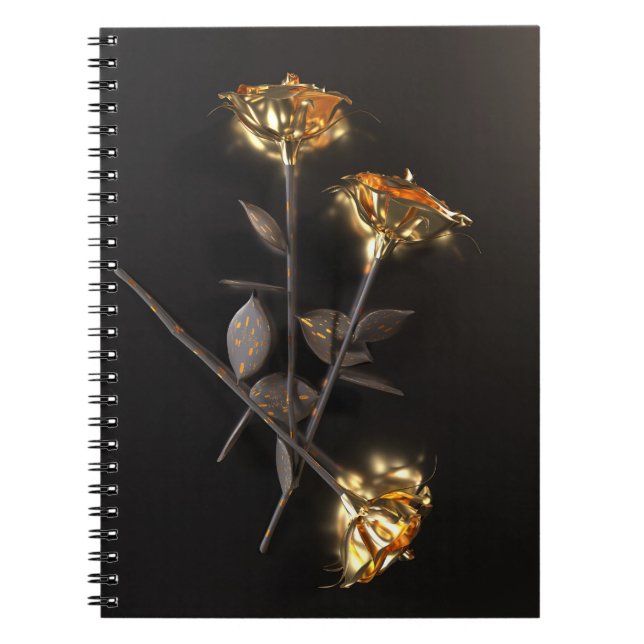 Caderno Espiral Rosas Queimando – Elegância Dourada (Frente)