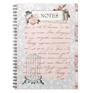 Caderno Espiral Rosas Rosa e Escritos Antigos