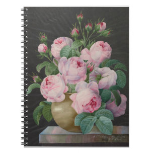 Caderno Espiral Rosas rosa em um vaso - Pierre Joseph Redouté