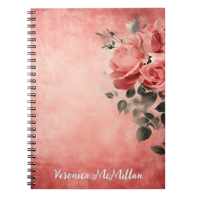 Caderno Espiral Rosas Rosa no Fundo Rosa (Frente)