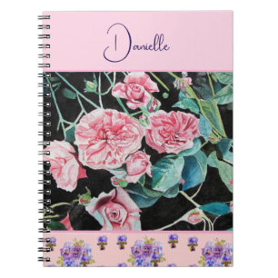 Caderno Espiral Rosas Rosa Rosa Rosa Rosa Cor-de-Água Personalizáv