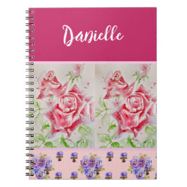 Caderno Espiral Rosas Rosa Rosa Rosa Rosa Cor-de-Água Personalizáv