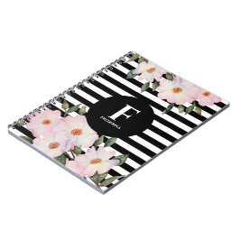 Caderno Espiral Rosas Rosa-Vidro Ballerina Stripes Monograma