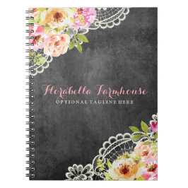 Caderno Espiral Rosas Rústicas em Quadro de Giz Fazenda Shabby Chi