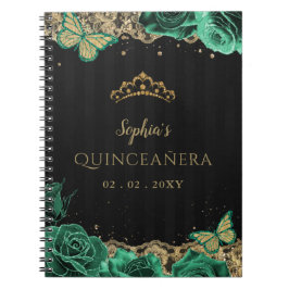 Caderno Espiral Rosas Verdes Douradas Lace Quinceañera Guestbook
