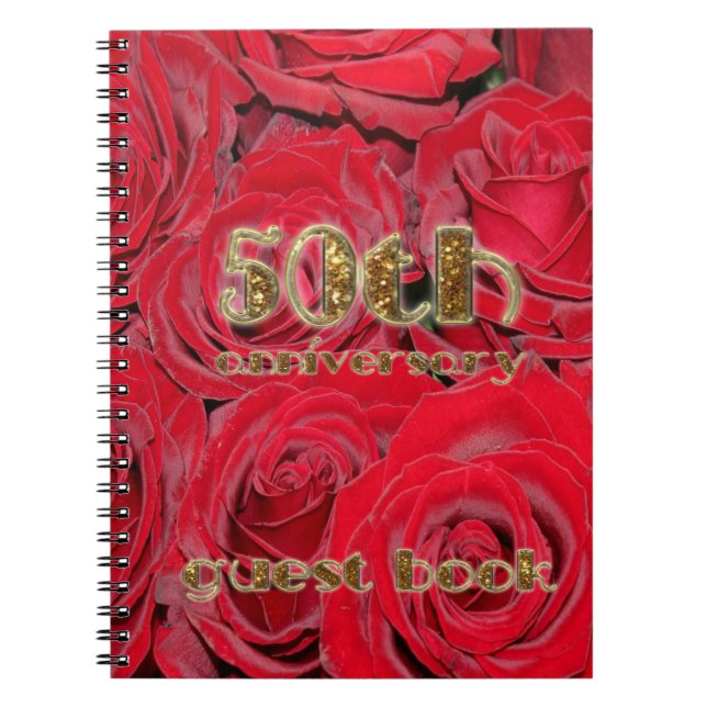 Caderno Espiral rosas vermelhas Douradas do Livro de Convidados do (Frente)
