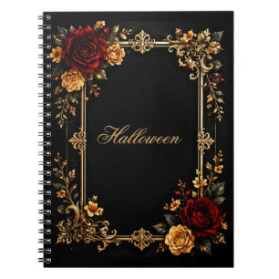 Caderno Espiral Rosas Vermelhas e Douradas Góticas Luxuosas e Escu