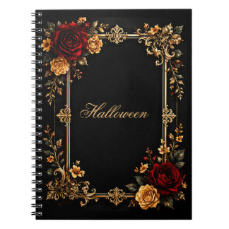 Caderno Espiral Rosas Vermelhas e Douradas Góticas Luxuosas e Escu