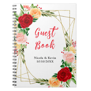 Caderno Espiral Rosas Vermelhas e Laranjas Românticas