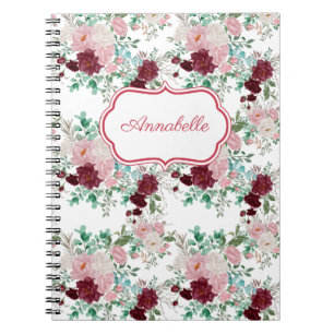Caderno Espiral Rosas Vermelhas e Rosadas Românticas Personalizada