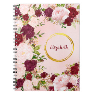 Caderno Espiral Rosas Vermelhas e Rosas com Círculo Dourado Person