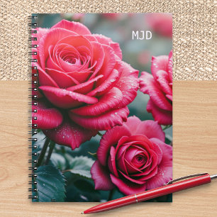 Caderno Espiral Rosas Vermelhas Floral Monogramada Elegante Encade