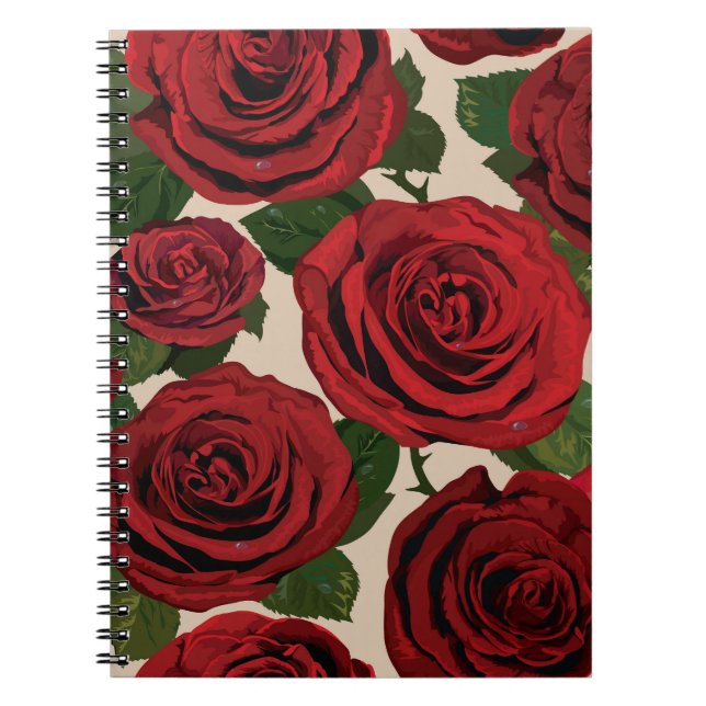 Caderno Espiral Rosas vermelhas: Fundo Floral Ininterrupto (Frente)