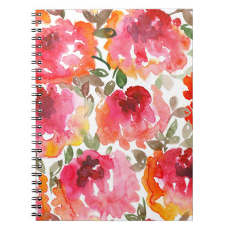 Caderno Espiral Rosas vermelhas Shabby, padrão perfeito.