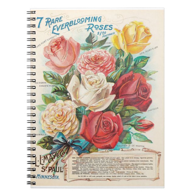 Caderno Espiral Rosas Vintage Anúncio Retro (Frente)