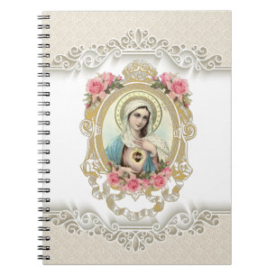 Caderno Espiral Rosas Vintage da Virgem Religiosa Maria