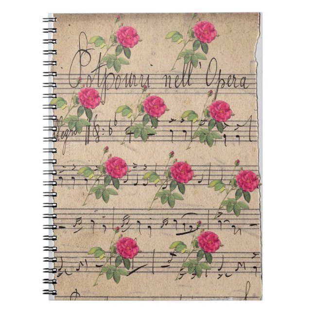 Caderno Espiral Rosas Vintage e Folha de Música (Frente)