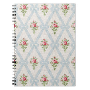 Caderno Espiral Rosas Vitorianas Rosa com Fita Azul
