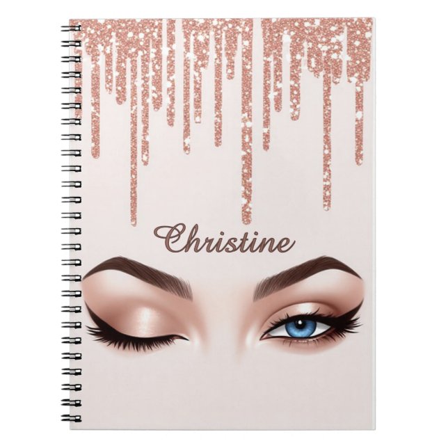 Caderno Espiral Rose Gold Glitter Drip With Feminine Eye Makeup (Frente)