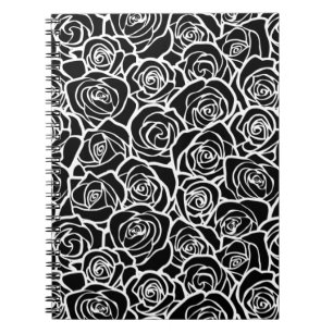 Caderno Espiral Roseiras brancas, pretas e pretas, da linhagem bra