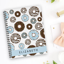 Caderno Espiral Rosquinhas Azuis, Rosquinhas Marrons, Prensas, Seu