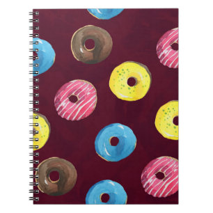 Caderno Espiral Rosquinhas Ruby: Padrão Sem Costura De Aquarela.