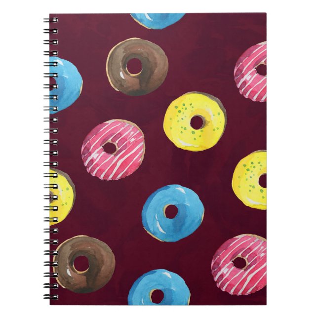 Caderno Espiral Rosquinhas Ruby: Padrão Sem Costura De Aquarela. (Frente)