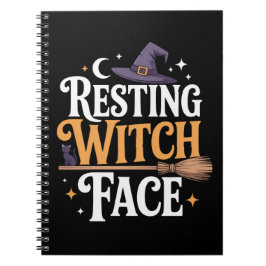 Caderno Espiral Rosto de Bruxa Relaxada - Halloween estiloso e ass